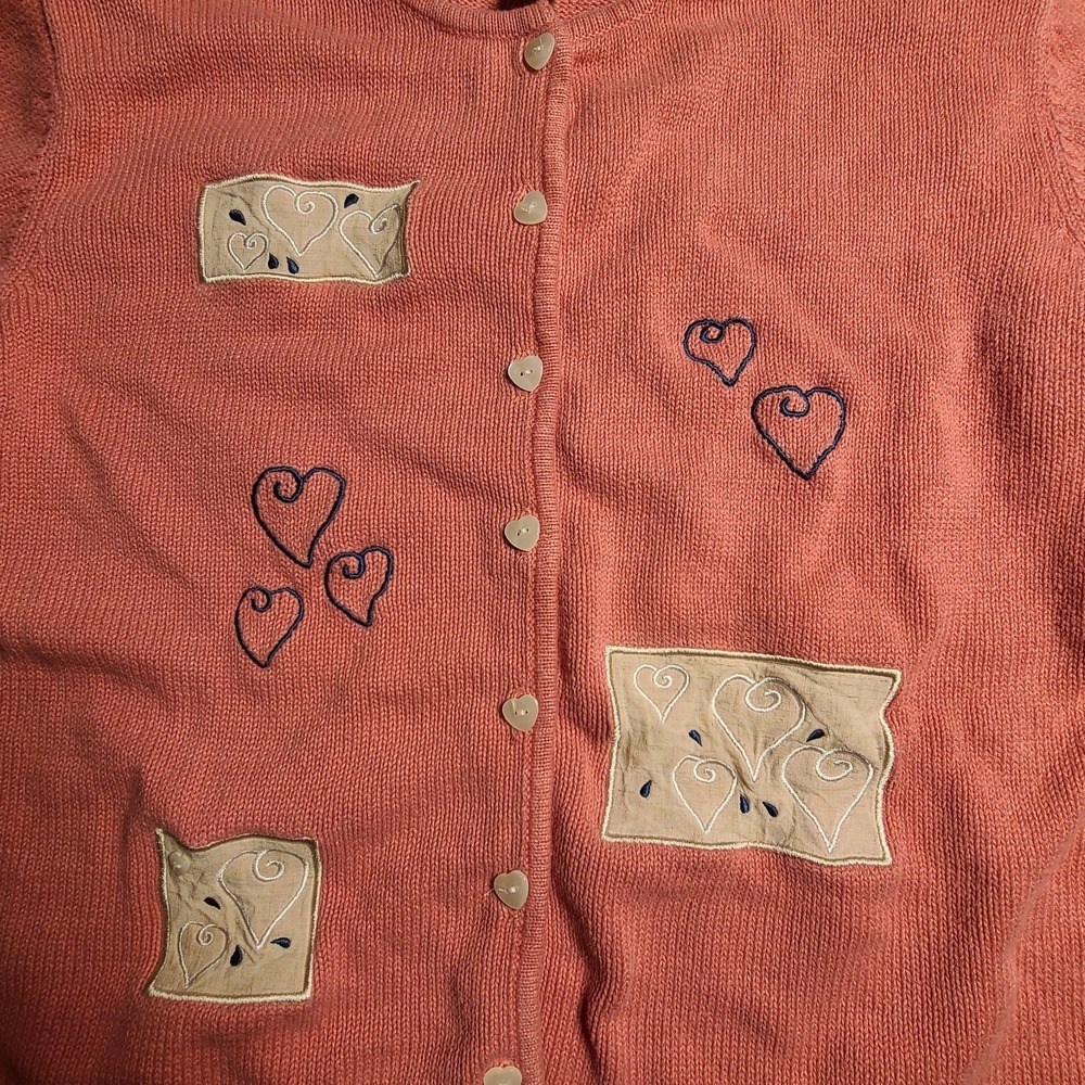Vintage Pink Cardigan Embroidered Romantic Valentines Heart Buttons Dainty Love